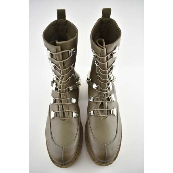Christian Louboutin Horse Flat Silex Grey Leather Combat Lace Up Chain Boot 37 - Picture 8 of 12